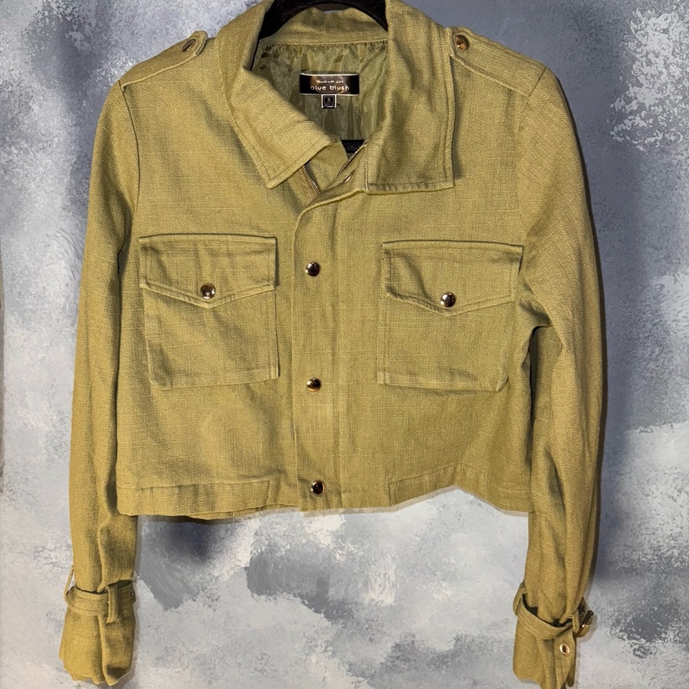 Blue Blush Green Utility Jacket Cropped Design